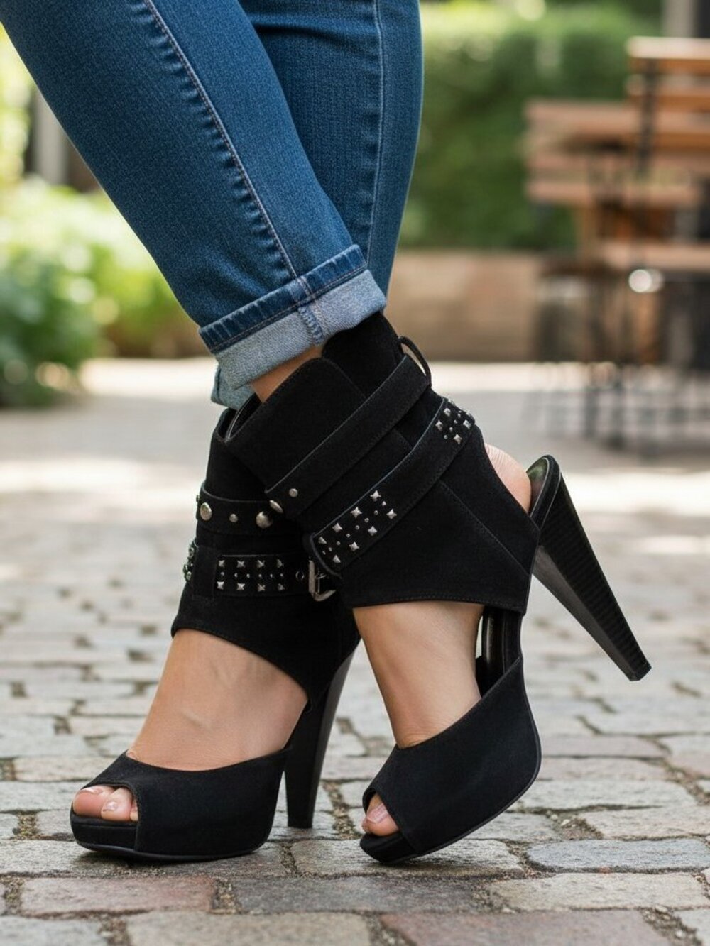 ANA "A New Approach" Black Faux Suede Heels